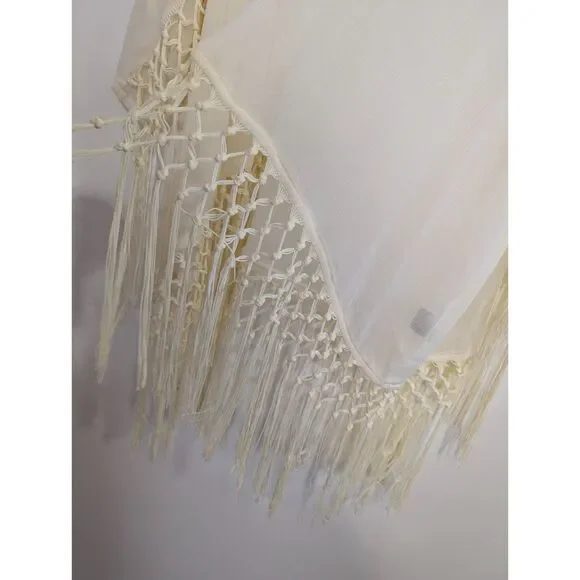Torrid Embroidered Floral Kimono 3X Cream Boho Coastal Grandmother Fringe Wrap - Picture 11 of 14